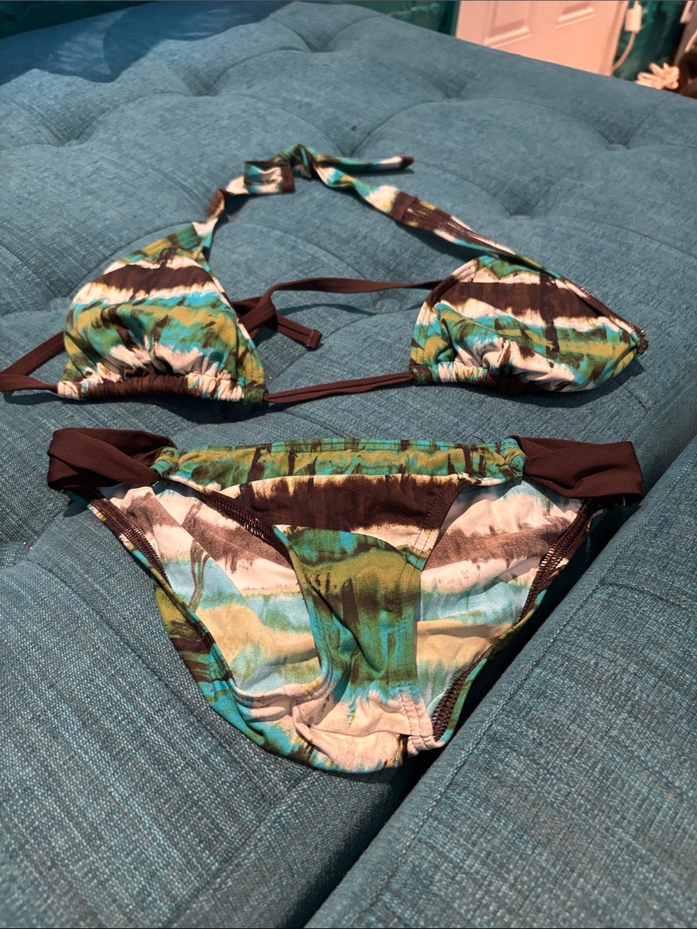 Tommy Bahama Green Teal Brown Printed Triangle Bikini
